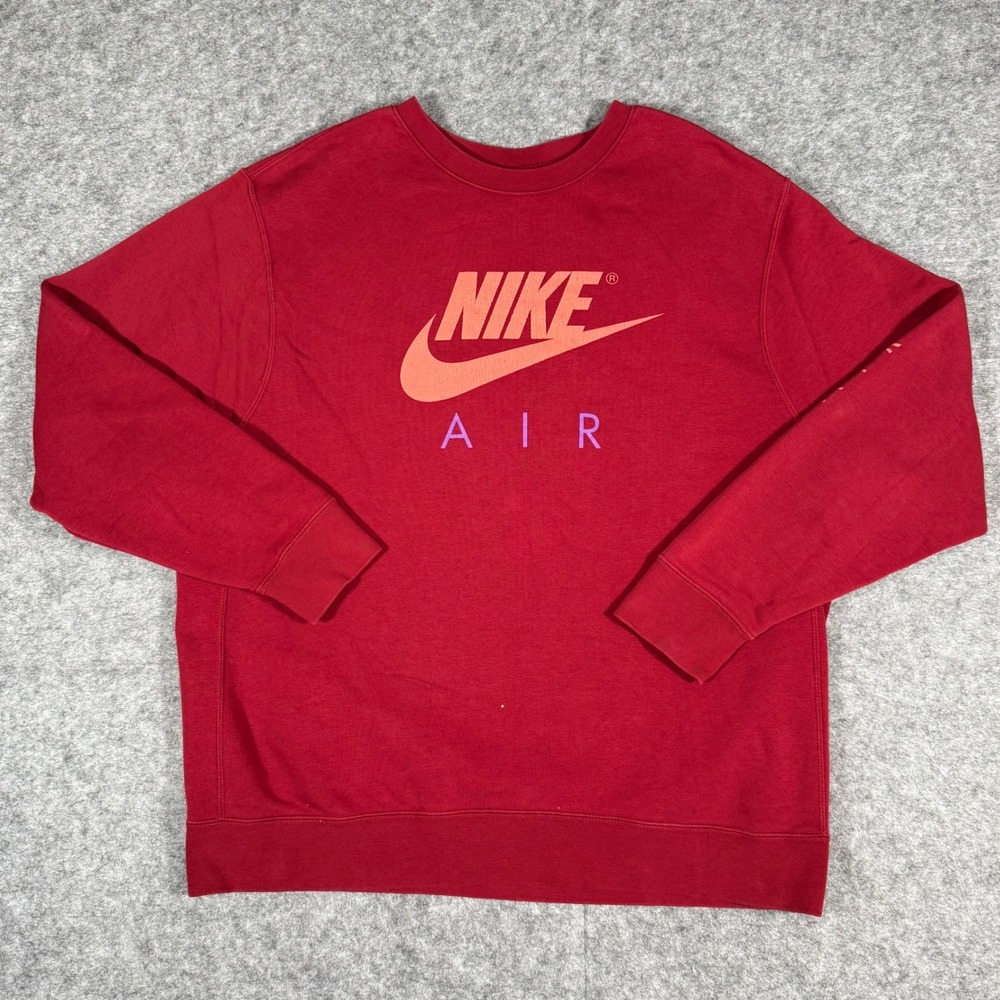 Nike Air Crewneck Sweatshirt Pullover Long Sleeve Mens XL Burgundy Red - Picture 2 of 11